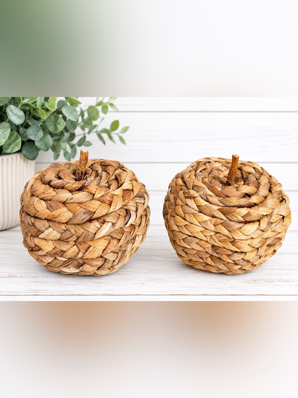 Set of 2 Handwoven Wicker Decorative Apples | Rustic Farmhouse Table Decor